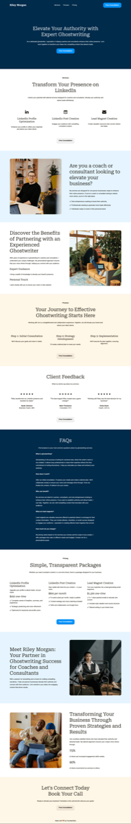Ghostwriter website design example - Riley Morgan