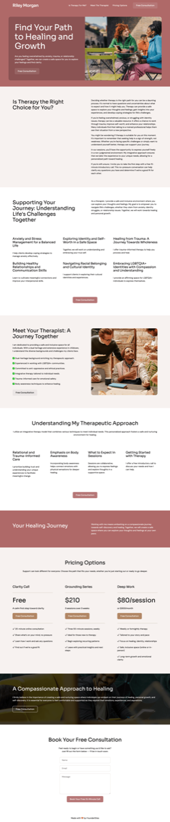 Therapist website design example - Riley Morgan healing practice